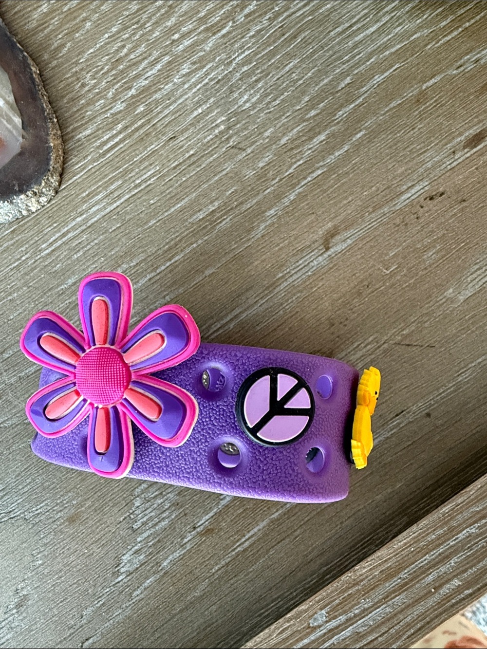 Jibbitz Purple Shoe Charm with Pink Flower and Yellow Accent